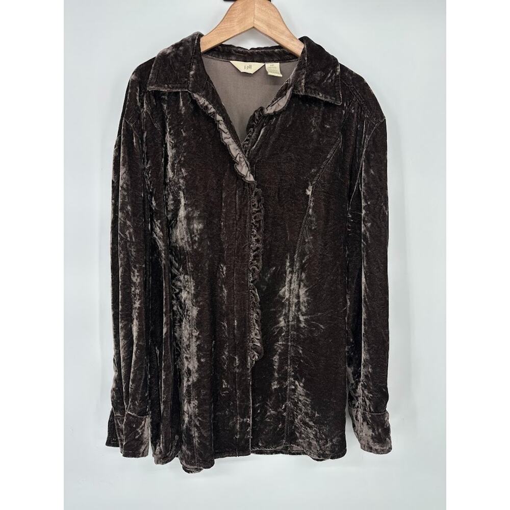 J Jill Women Velvet Ruffle Top Petite M PM Boho‎ Dark Academia Whimsigoth Witchy